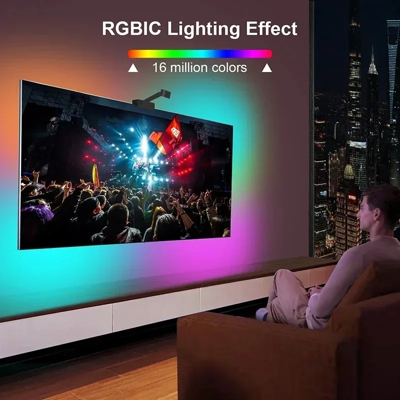 Ambilight Tv Led Backlight 5V Usb Rgbic Smart Lights Strip With Camera For Tv Synchronized Screen 3.8M 5M App Remote Control