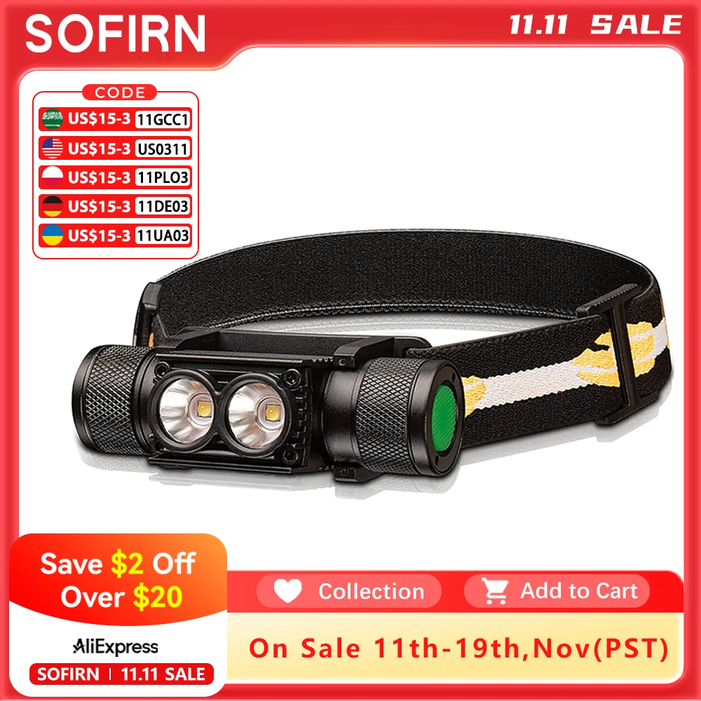 Sofirn faro H25L 18650 recargable 1000LM USB C Dual LH351D 90CRI 5000K linterna de cabeza Camping pesca antorcha