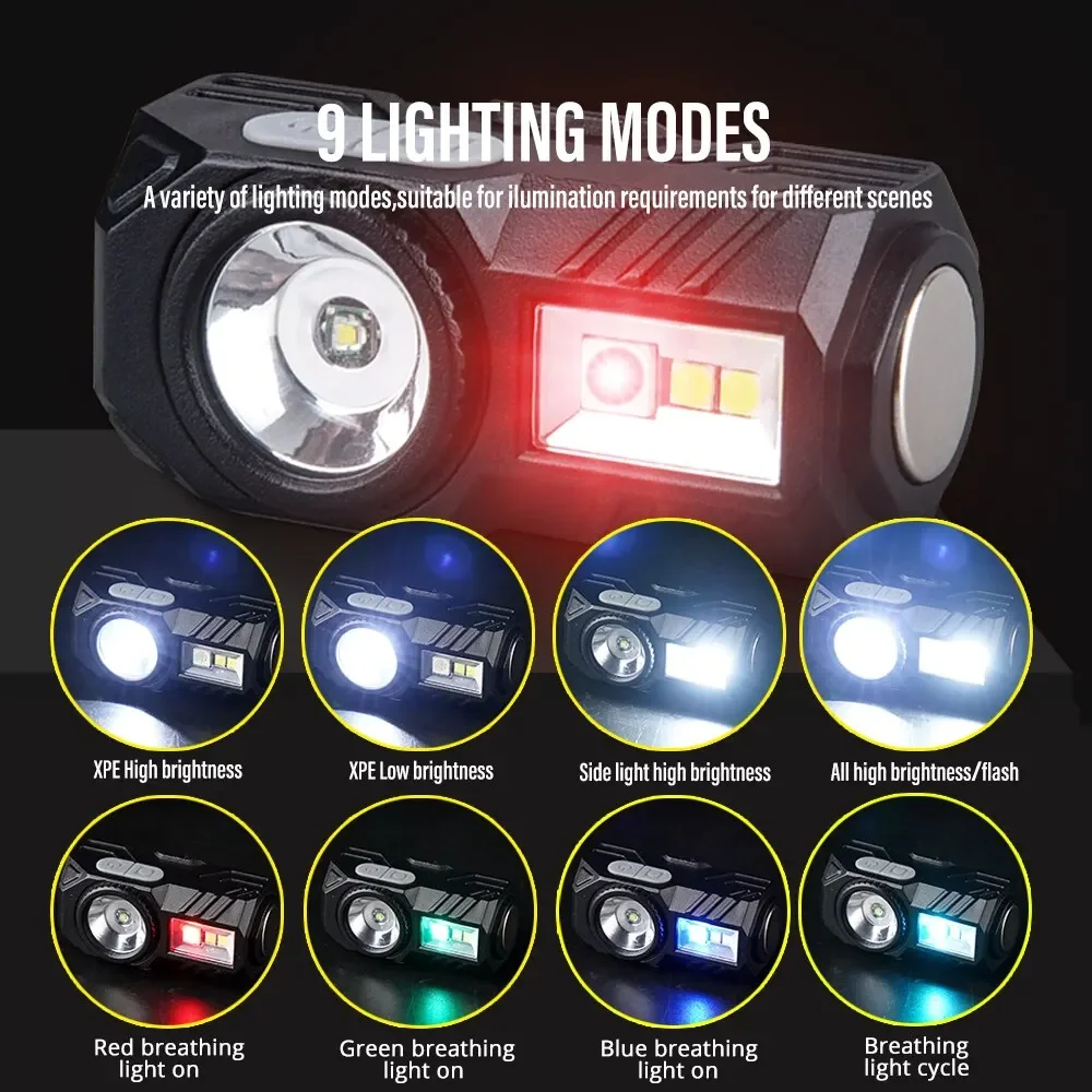Mini linterna frontal LED con Sensor de movimiento, linterna para acampar y pescar, recargable por USB con imán, lámpara de advertencia, luces con Clip