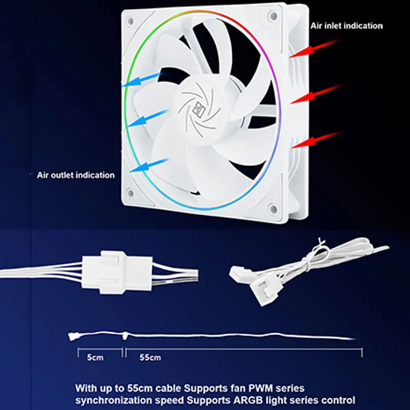 Thermalright TL-S12R 12CM computer case fan, reverse air outlet,Halo lighting effect，4PIN PWM/5V 3PIN ARGB,1500RPM