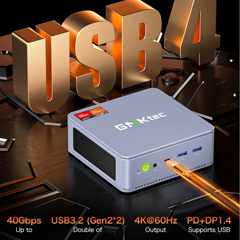 GMKtec Mini Pc GMK K6 AMD R7-7840HS NUCBOX Diseño del sistema de ventilador doble Ventana 11 Pro AMD Radeon ™   780M T ype-C Thunderbolt 4.0