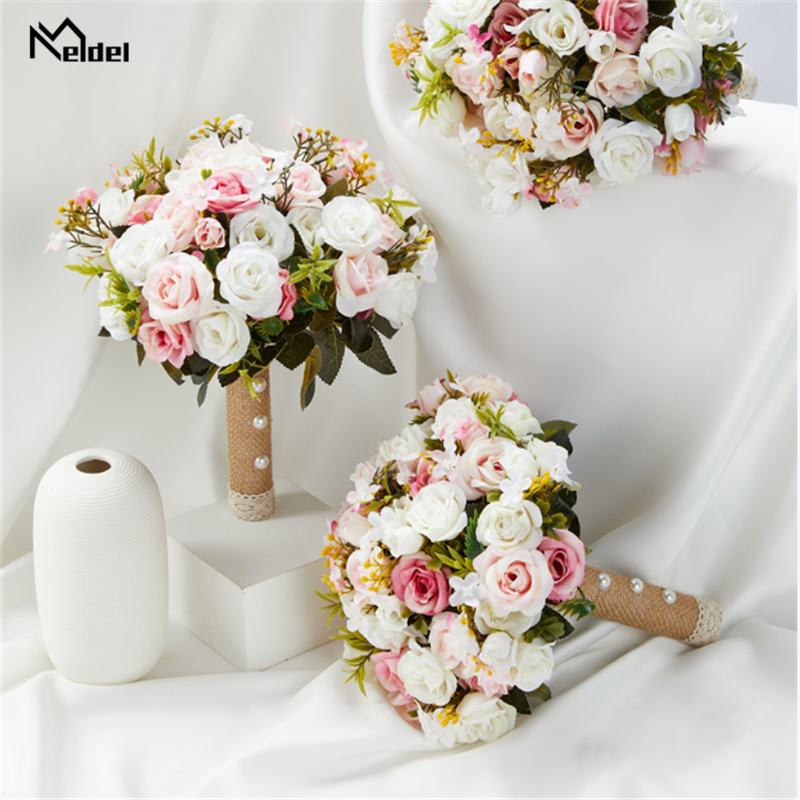 Đám Cưới Hồng Hoa Cô Dâu Phù Dâu Cầm Hoa Ruy Băng Lụa Hoa Hồng Nhân Tạo Hoa Mariage Bó Hoa Cưới Phụ Kiện