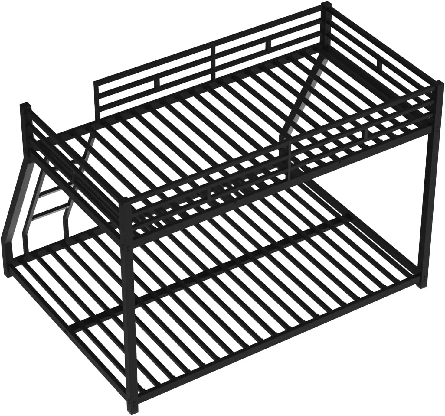 Twin Over Full Bunk Bed with Metal Frame, Guardrail and Ladder, Space-Saving Design, Metal Bed for &,