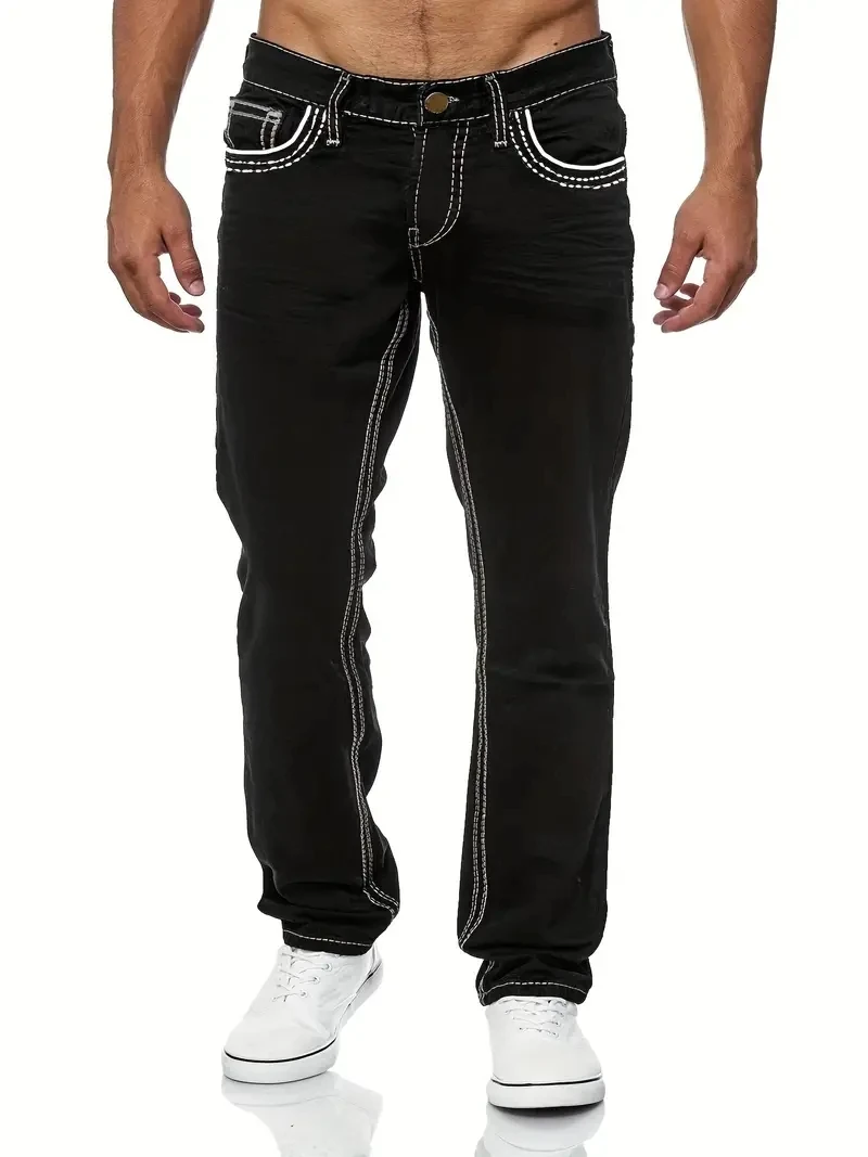 Pantalones vaqueros ajustados de alta calidad para hombre, vaqueros elásticos informales de estilo callejero de color sólido para primavera, verano, otoño e invierno