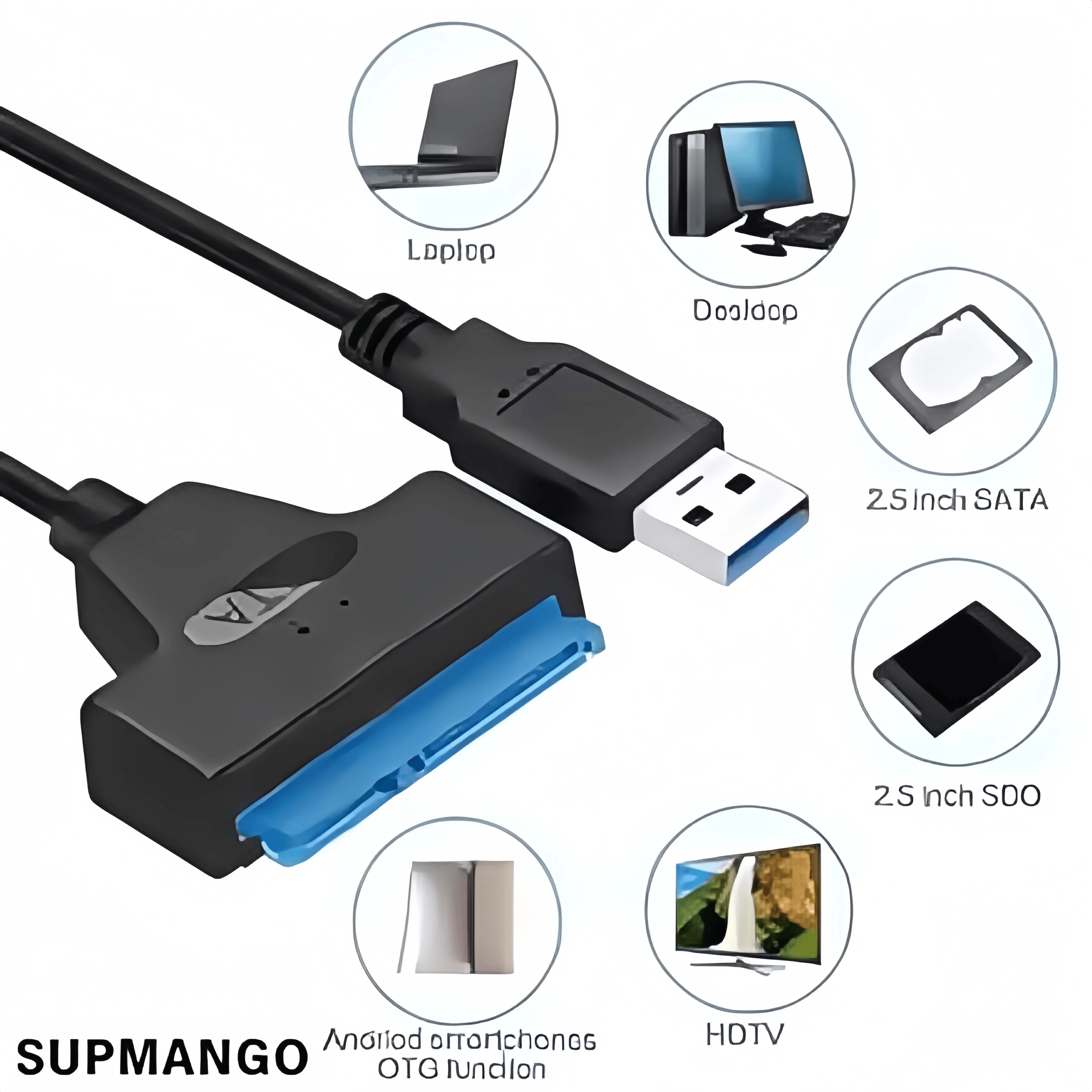 Cable adaptador USB 3.0 a SATA para HDD/SSD de 2,5" - Transferencia de datos de alta velocidad de 6 Gbps - Convertidor de disco duro SATA III (22 pines)