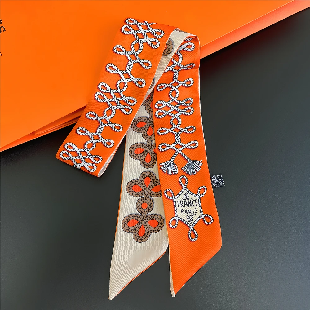 Bufanda con estampado de nudos para mujer, diseño de marca de lujo, bolso ajustado, bufandas, banda para el pelo, bufanda de seda para el cuello, Foulard, 2024