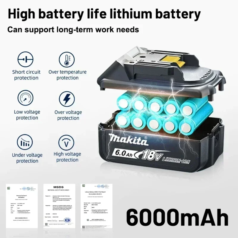 Véritable batterie Makita 18V 6Ah batterie d'outils électriques rechargeables 18V makita avec remplacement LED Li-ion LXT BL1860B BL1860 BL1850