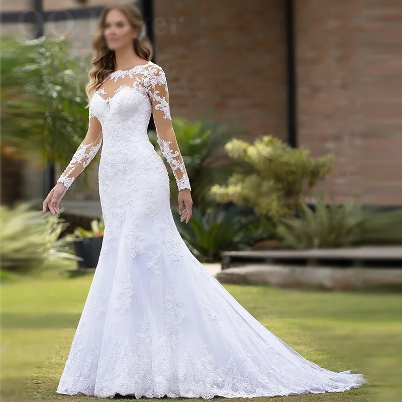 เซ็กซี่ภาพลวงตาชุดเดรสเมอร์เมดลูกไม้ Robe De Mariée งานแต่งงานเจ้าสาว Gowns Court รถไฟ Backless Vestidos De Novia ที่กําหนดเอง