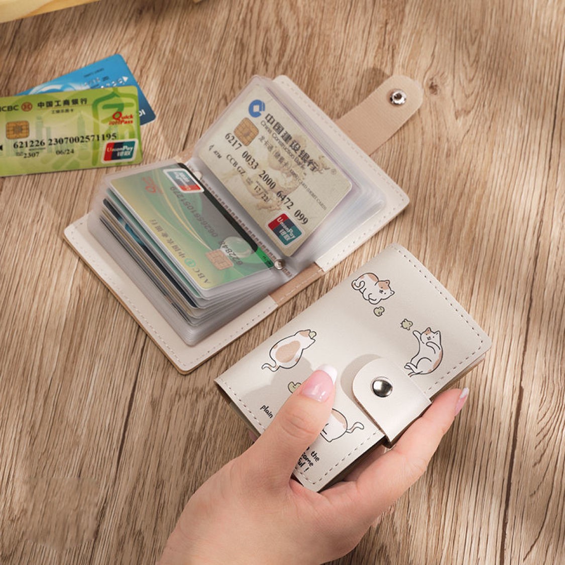 ID カードホルダー抗泥棒カートン猫銀行クレジットバスカードカバービジネスシールドカードホルダーコインポーチ財布バッグオーガナイザー