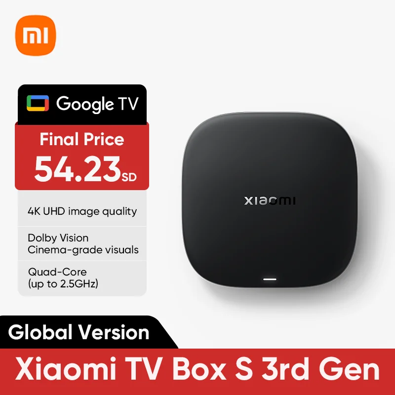 Versão global xiaomi tv box s 3a geração 4k ultra hd bluetooth 5.2 wifi6 32gb rom google tv google assistente reprodutor de mídia inteligente