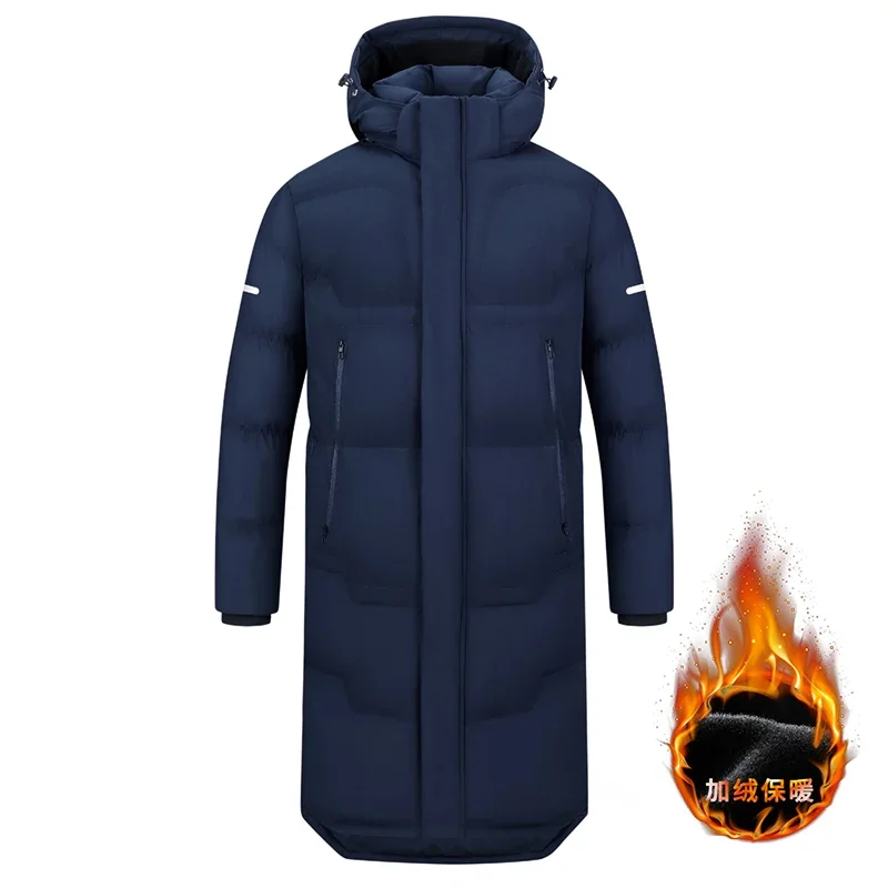 Abrigo con capucha para hombre, abrigo Parker cálido de lana de cordero gruesa para exteriores, abrigo largo de algodón a prueba de viento a la moda para invierno, novedad de 2023
