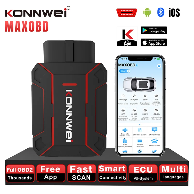 Skaner Diagnostyczny OBD2 Bluetooth Pełny System Samochodowy BT 5.2 Odczyt Kodów Silnik Airbag Automat ABS Do VW