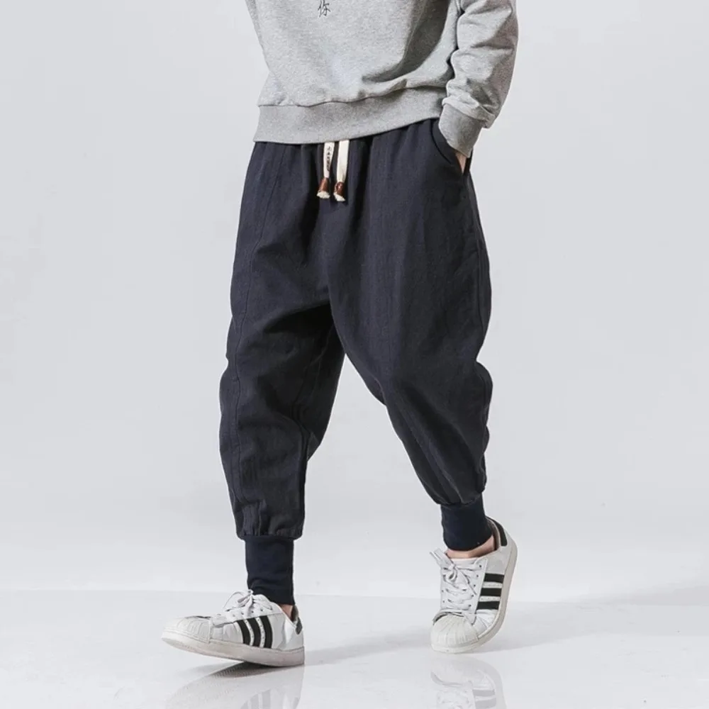 Baumwolle Leinen Harem Hosen Männer Streetwear Jogger Neue Baggy Drop-gabelung Hosen Casual Hosen Männer Jogginghose