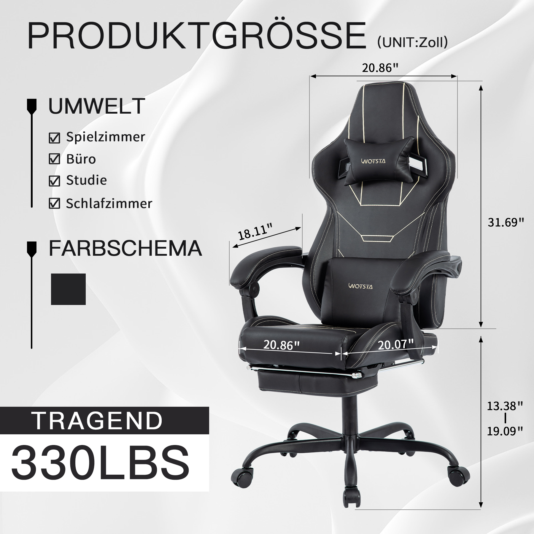 WOTSTA Gaming Chair Ergonomische Gaming Chair Bürostuhl met Footrest Racing Computerstuhl Height Adjusbar Padded Computerst