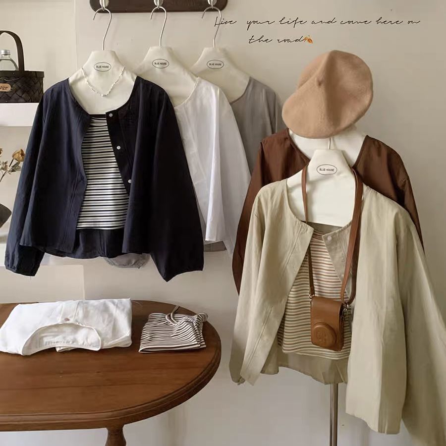 Csa Casual de Manga Longa Estilo Coreano para Mulheres, Versátil e Artística, Top de Gola Redonda, Casaco Solto para o Dia...