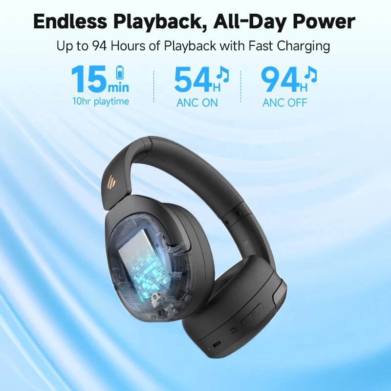 Edifier W830NB Auriculares inalámbricos Bluetooth 5.4 Cancelación activa de ruido Auriculares supraaurales de alta resolución LDAC plegables -45dB ANC 94H