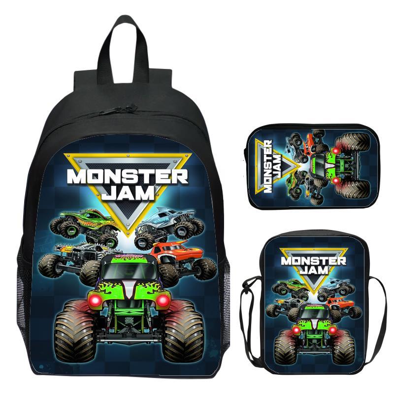 Monster Jam Monster Truck Three Piece Set Children's Backpack Elementary School Backpack Kindergarten Backpack