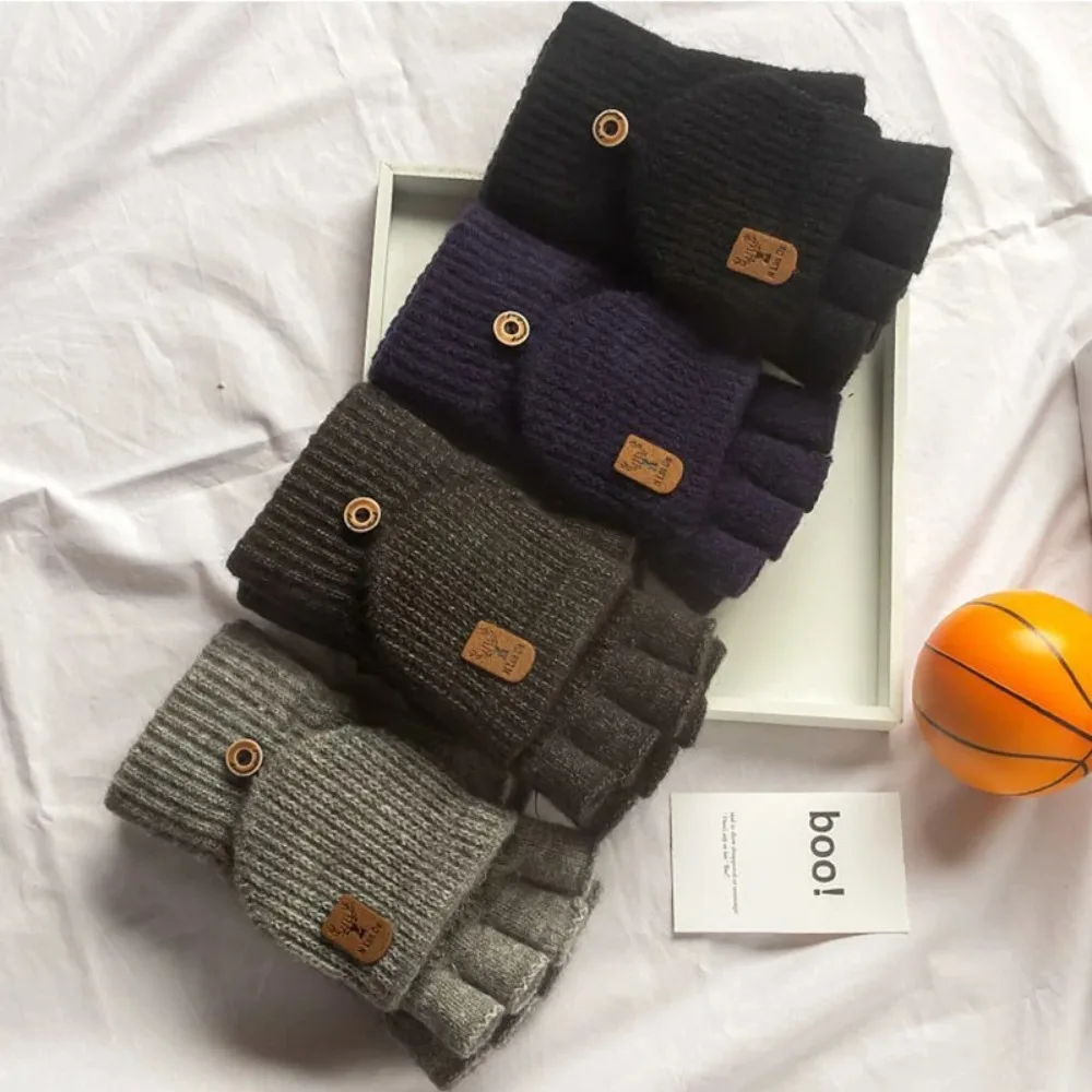 Guantes sin dedos tejidos para invierno, guantes gruesos y cálidos para pantalla táctil para hombres y mujeres, guantes cálidos de medio dedo para estudiantes