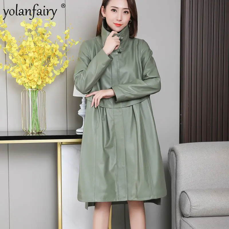 Gabardina de cuero genuino para mujer, chaqueta de piel de oveja Natural, extragrande, suelta, coreana, cuello alto, prendas de vestir, 8XL, F