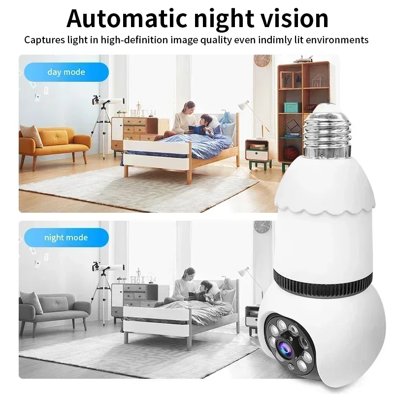 Cámara con bombilla E27 de 8MP con bombillas LED, cámara de vigilancia WiFi, seguimiento automático de IA, vídeo, Zoom 10X, cámara inalámbrica de visión nocturna a Color