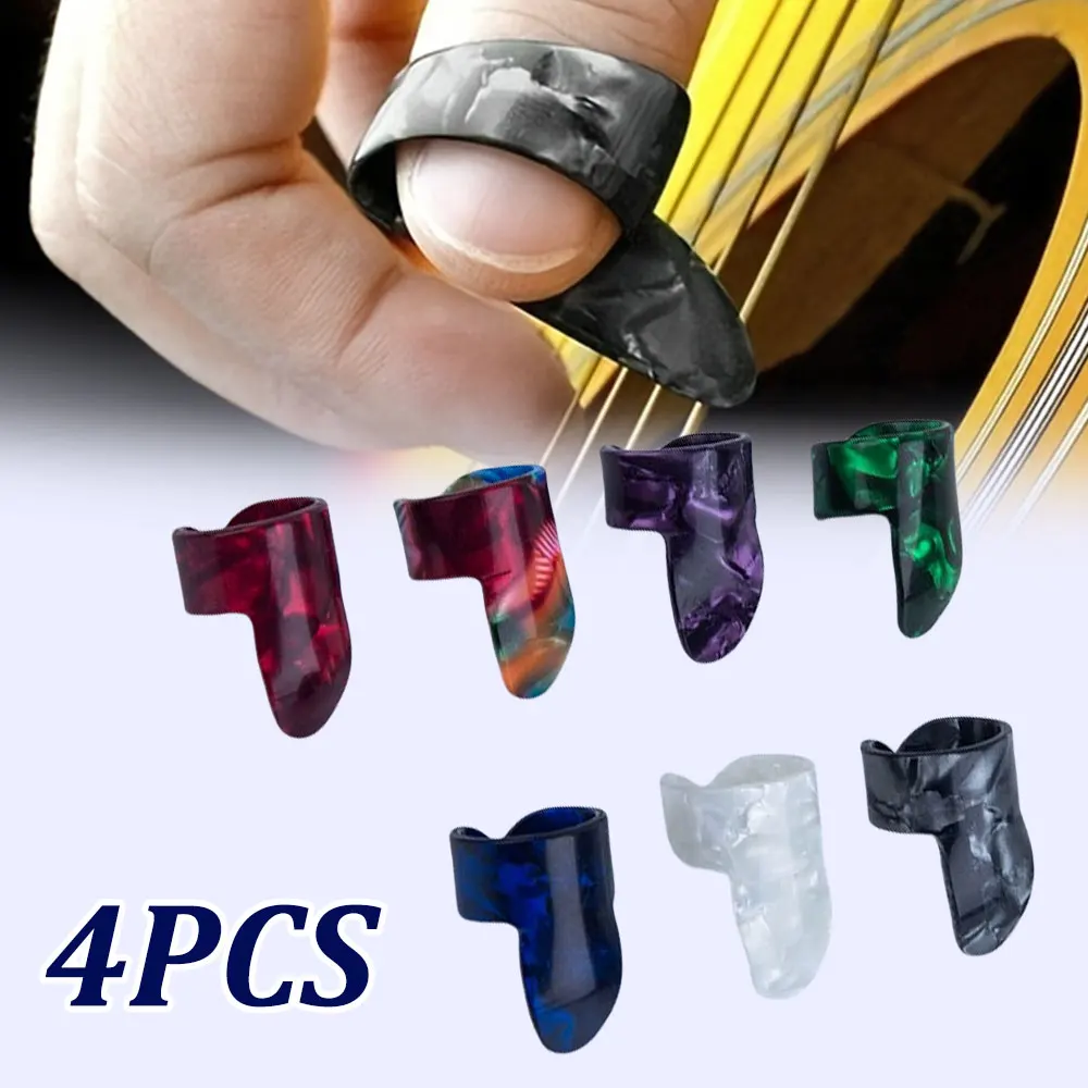Púas de pulgar para guitarra, púas de dedo, púas de dedo índice de guitarra de celuloide, color aleatorio (4 piezas, 1 púas de pulgar, 3 púas de índice)