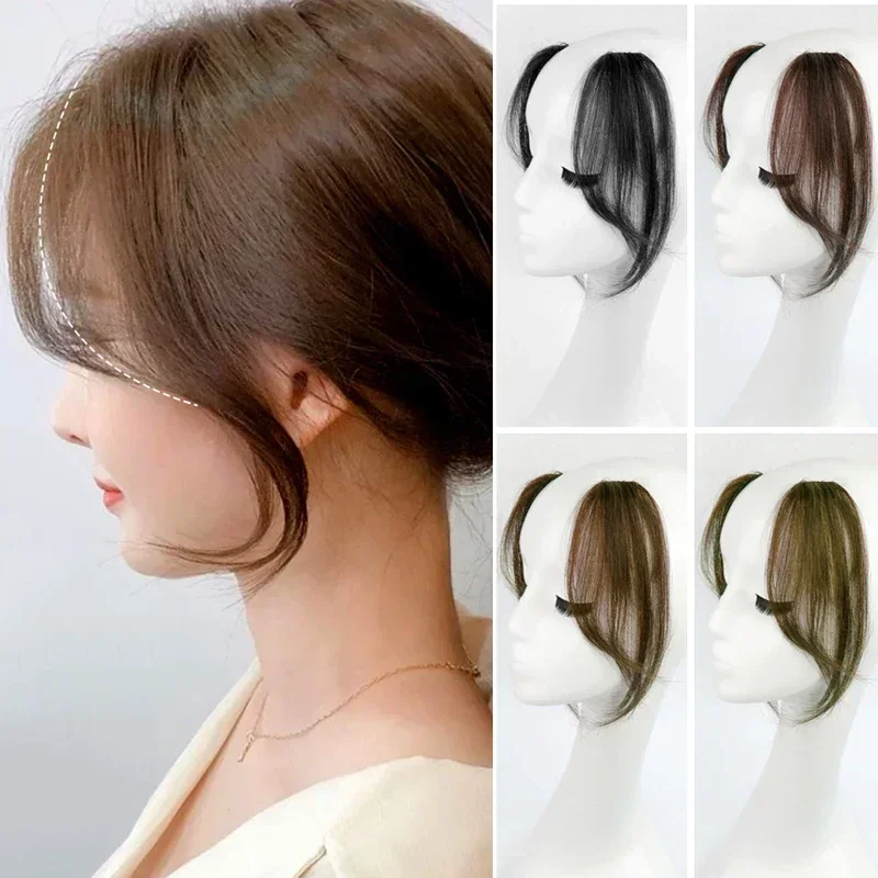 2 ชิ้นธรรมชาติที่มองไม่เห็น Bangs วิกผมหญิงรูปแปด Bangs ผมมนุษย์ 100% ทั้งสองด้านวิกผม Patch Traceless Bangs