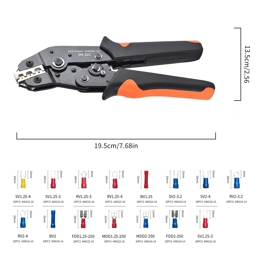 SN-02C Dây Dụng Cụ Đóng Đnh Bộ Cách Điện Điện Kết Nối Lọn Uốn-Mông, Vòng, Spade, thiết Bị Đầu Cuối Cáp Ổ Assortment Bộ