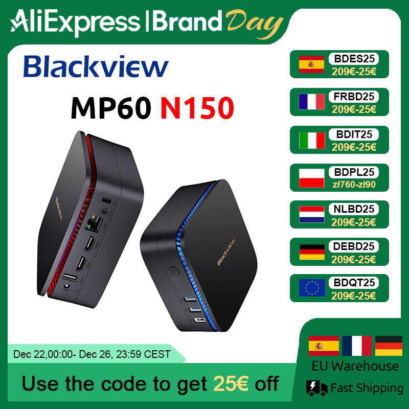 Blackview-Mini PC MP60, Windows 11, Intel N150, 16GB, 512GB, SSD, 4K, HD, Doble HDMI, Doble banda, 2,4G, estreno mundial