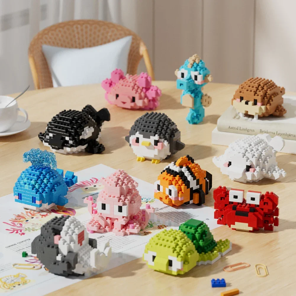 Micro mini tijolo tubarão estatueta boneca kit de construção subaquático oceano tema diy brinquedo educativo aniversário das crianças presentes do feriado
