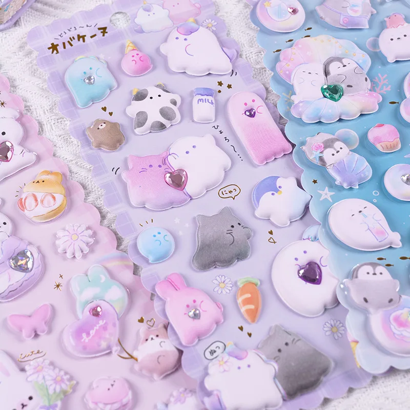1 ピースランダムかわいい漫画の動物クリスタル装飾 3D ふくらんステッカーかわいい文具 Diy スクラップブッキングステッカー