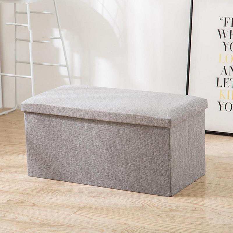 Foot Rest Stool With Storage Shoes Bench Fabric Storage Bin Box Ottomans Storage Bin Box Cotton Linen Large-Capacity