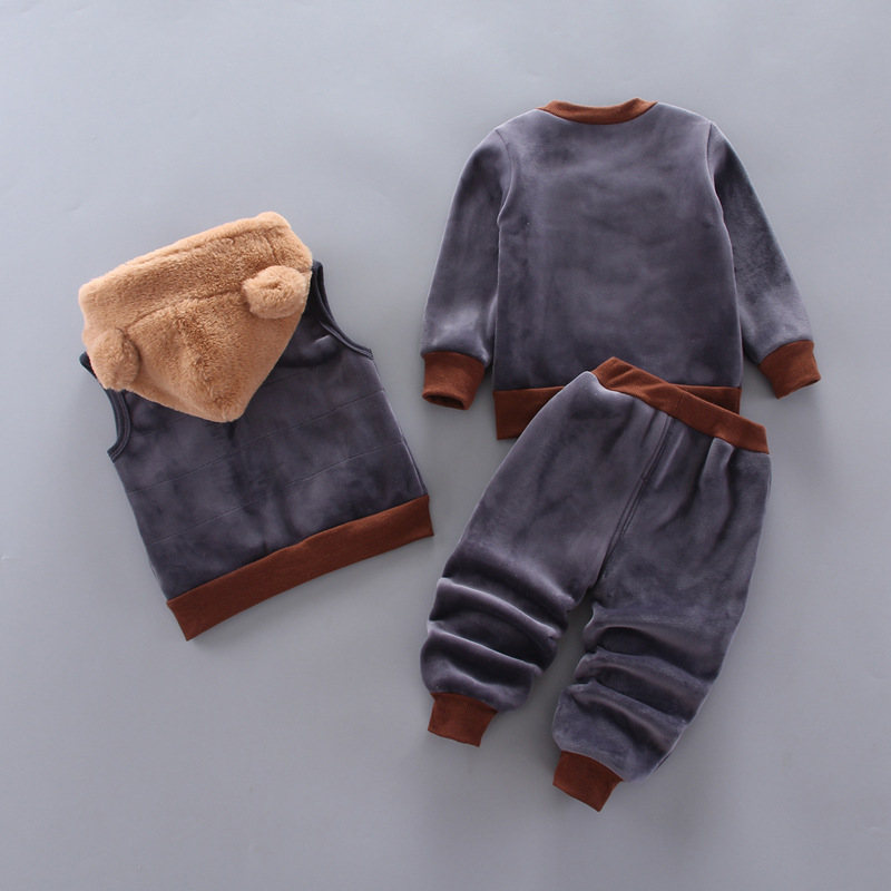 3 個冬秋幼児赤ちゃん男の子女の子服ベビーセーターコート + パンツ + フード付きベスト衣装セット幼児暖かい服スーツ