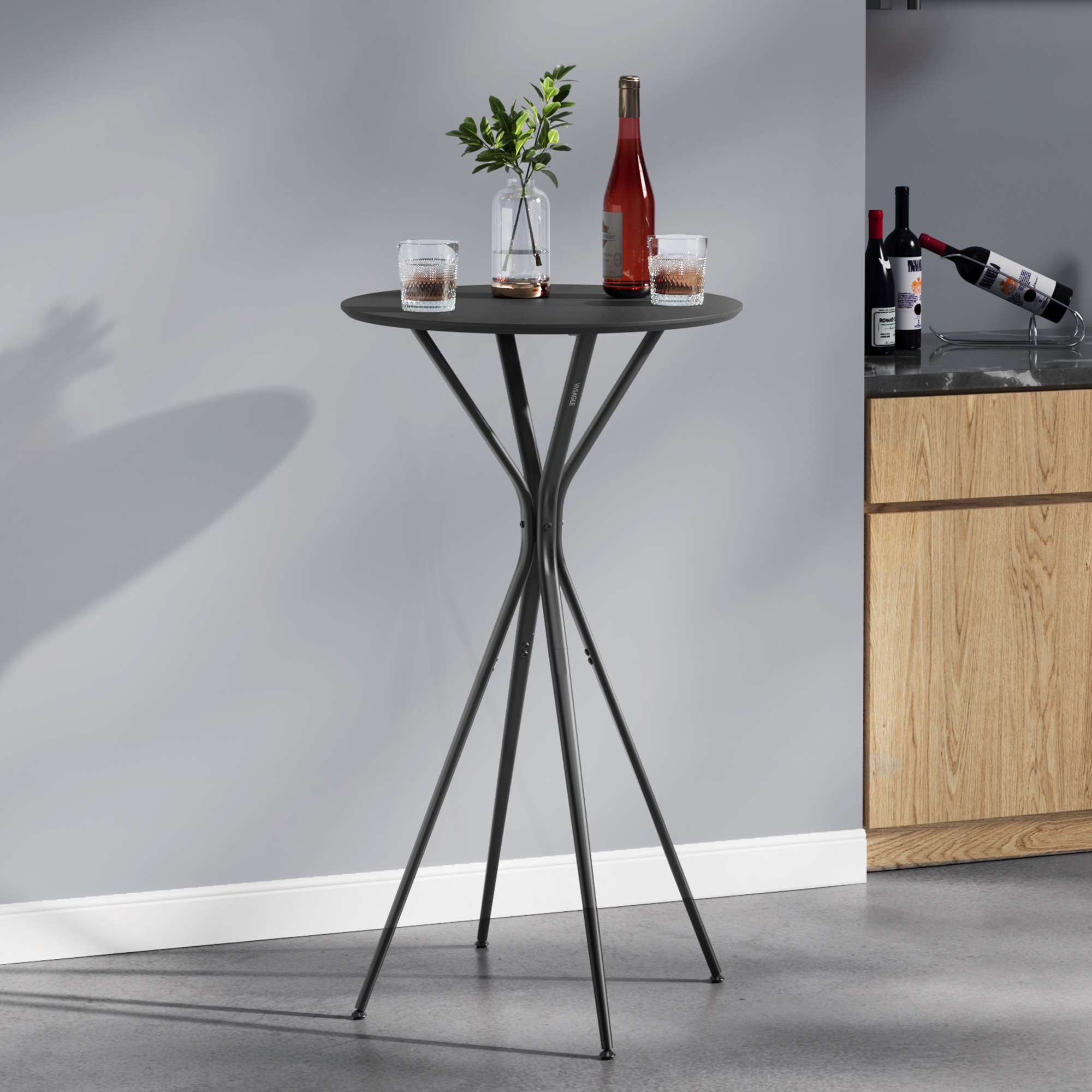 VASAGLE Bar Table, Round Cocktail Table, High Pub Table, 60 x 60 x 105 cm, Metal Frame