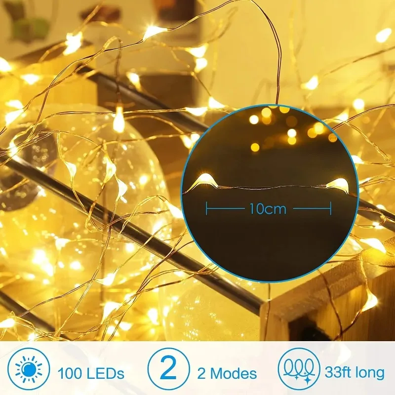 1PC LED Small Lights Christmas Bouquet Decor Atmosphere Copper Wire Color Lights Battery Box Strip Lights Small White Box Strip