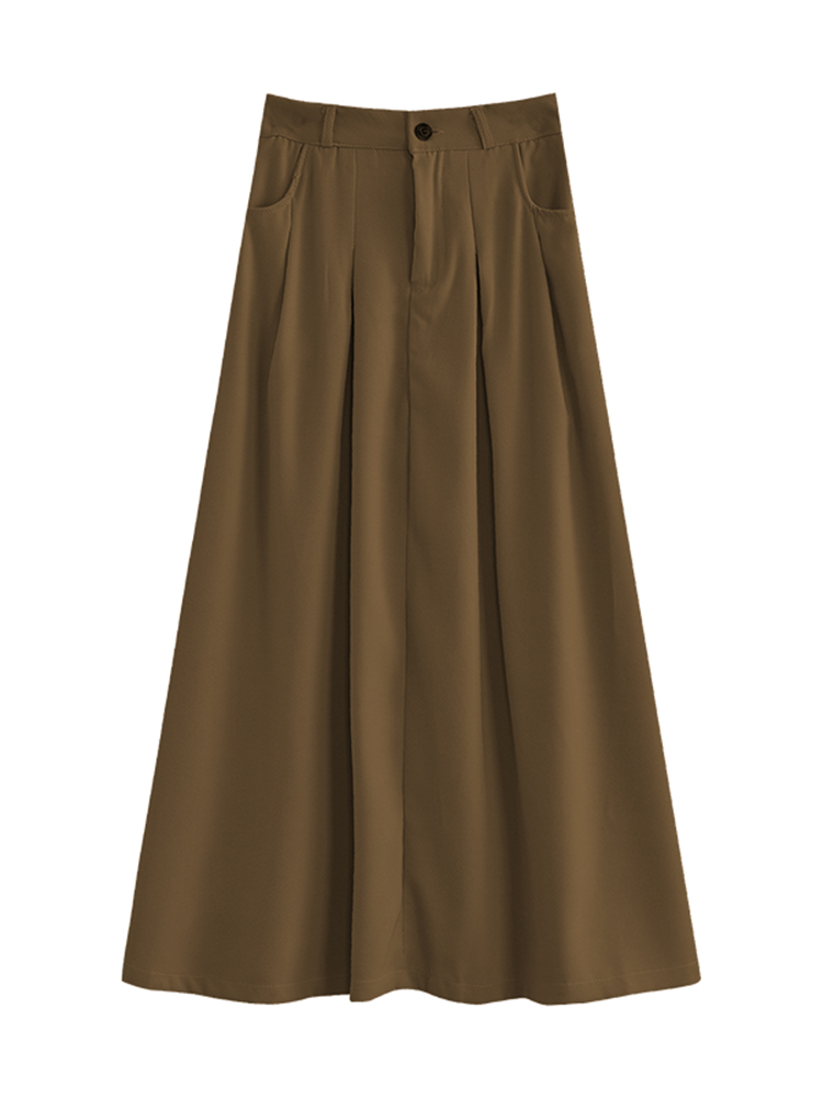 하이웨이스트 반신 스커트 여성용 봄 2025 신상 한국 스타일 하이웨이스트 베이지색 검정색 A라인 롱스커트 스커트