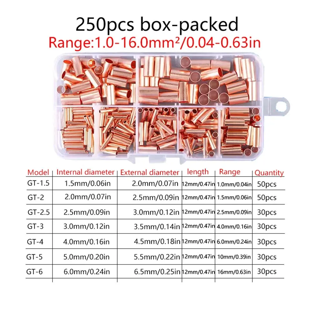 250 pz GT Tubo di Collegamento In Rame Filo Comune Piccolo Tubo di Rame Terminale Cavo Capocorda Bootlace Ghiera Kit con Pinze A Crimpare