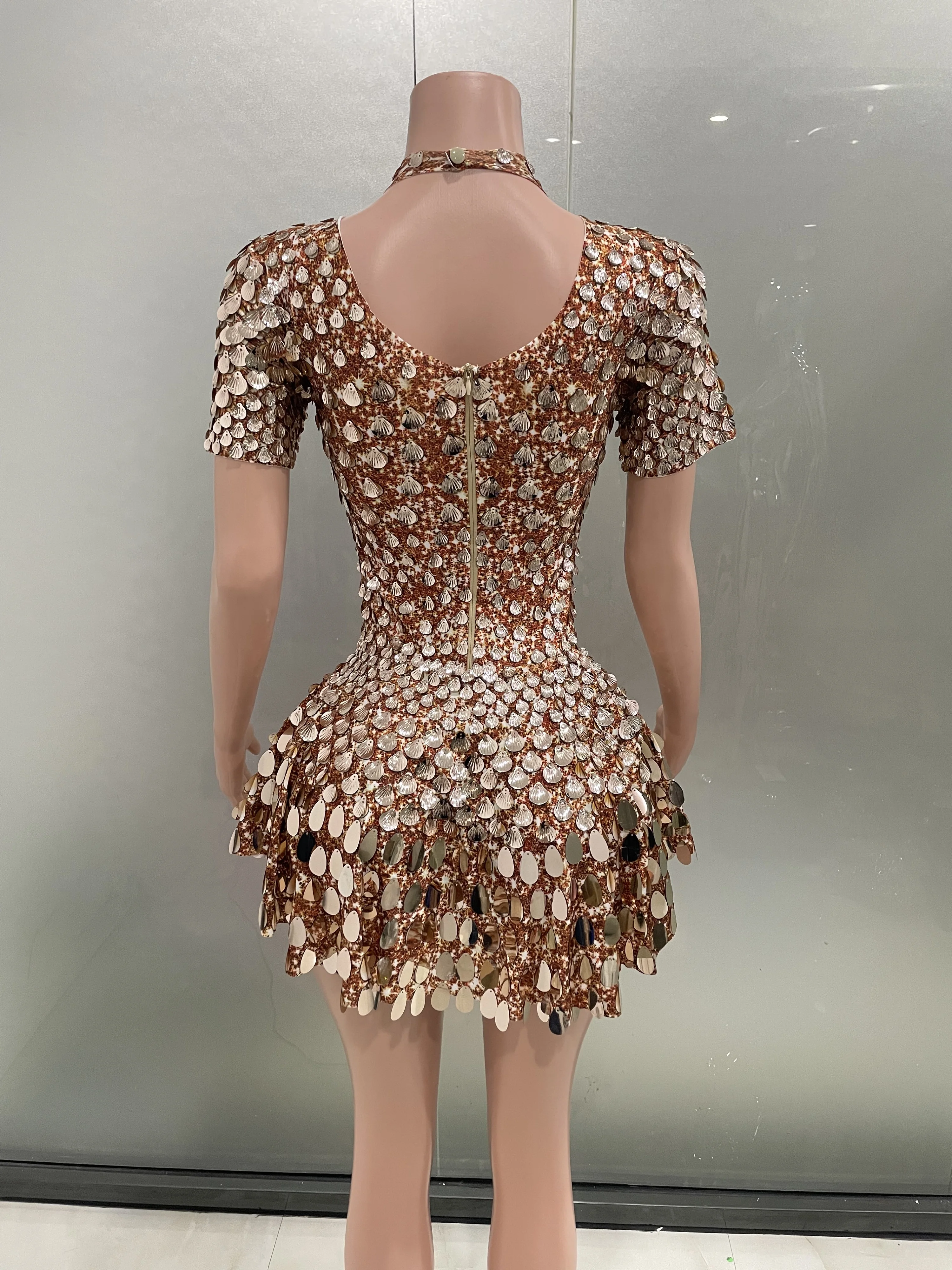 เซ็กซี่ SHINY SHELL Sequins ชุดบอดี้สูทคุณภาพสูงไนท์คลับเต้นรําเสื้อผ้าชุดวันเกิด