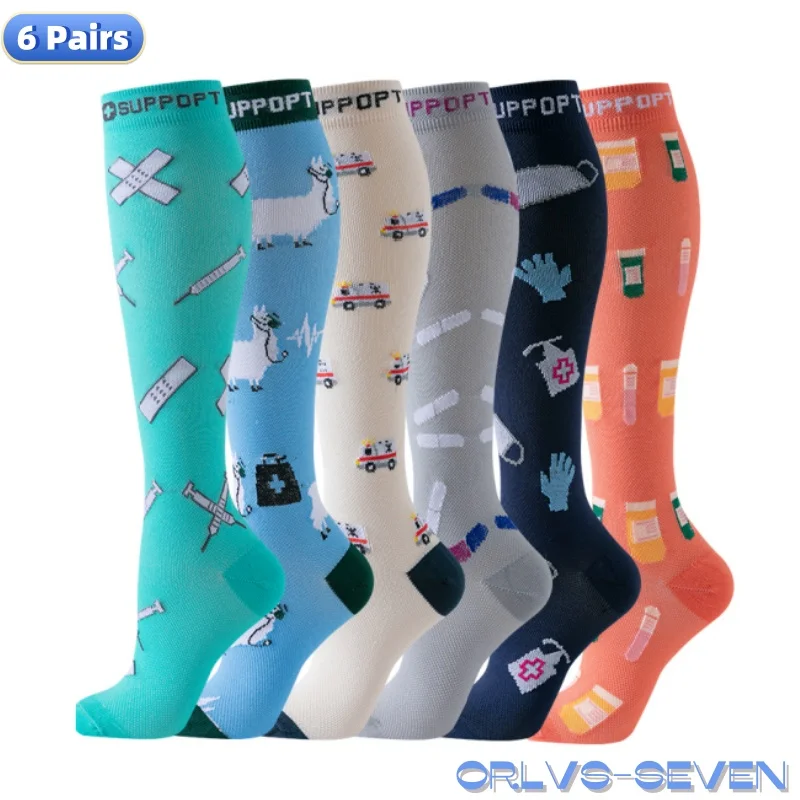 6 Paar neue Kompressionssocken für Leggings, atmungsaktiv, Laufdruck, Fußball, Erwachsene, Socken, koreanische Ausgabe, Netzwerk-Drucksocken