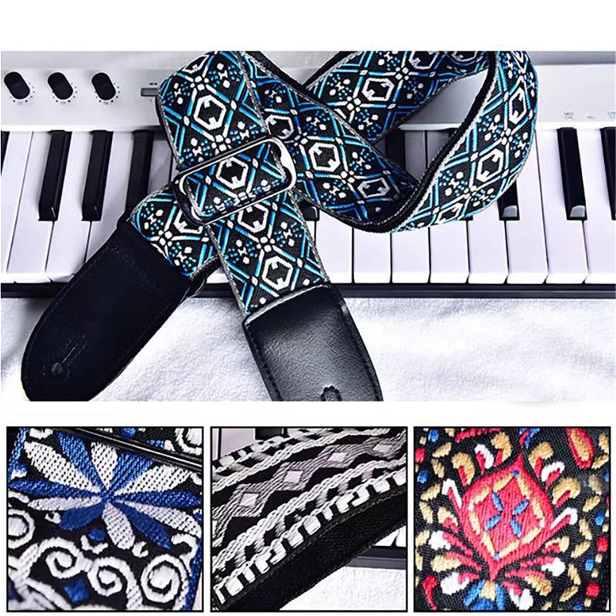 JEStrap imprimé brodé pour ukulélé électrique folk, sangle réglable, style ethnique vintage, accessoires JEStrap