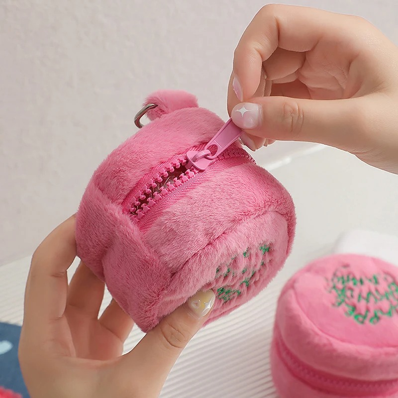 Mini portamonete rosa, portamonete, cavo per auricolari, sacchetto di immagazzinaggio, punto Kawaii, simpatico peluche, portamonete portatile, portamonete, sacchetto per torte