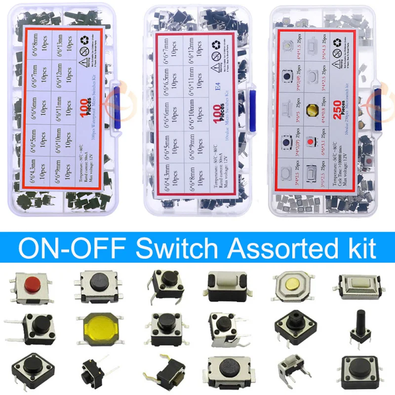 DIY Micro Switch Assorted kit Box Push Button Tact Switches Reset Mini Switch Car Remote Control Keys Button Touch Microswitch