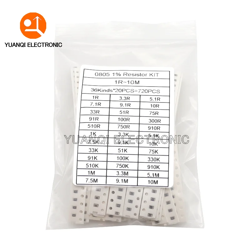 720 個 1% 0603 0805 1206 SMD チップ抵抗器詰め合わせキット 1 オーム - 10M 36 値 X20 個の抵抗サンプルセット