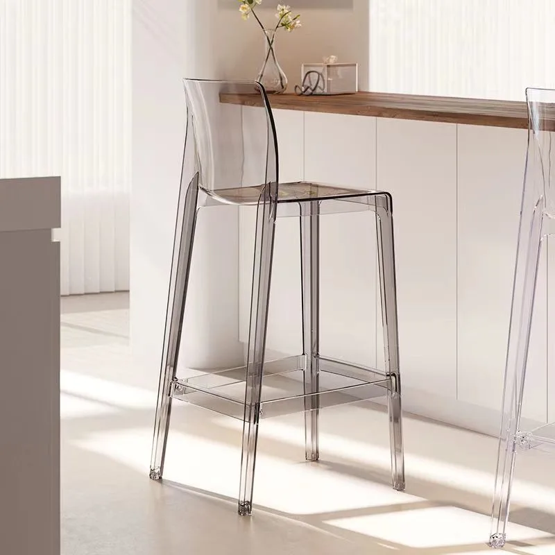 Taburete de Bar ligero de lujo, taburete alto acrílico transparente, taburete creativo para Bar de cafetería, muebles para el hogar y la sala de estar, silla alta Simple
