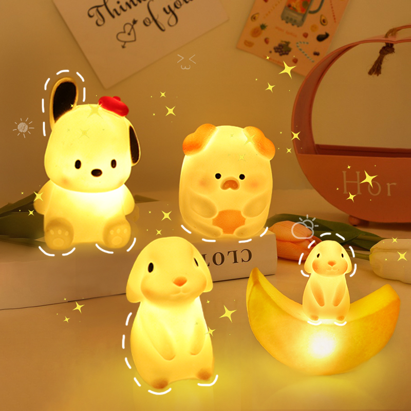 Silica Gel Night Light Bedroom Decor Lights Button Battery Powered Moonlight Cartoon Animal Lamps Children Gift Decorative Lamp