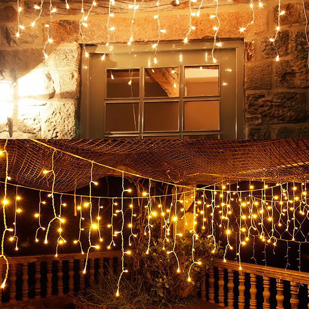 3.5M/7.5M 160Leds พลังงานแสงอาทิตย์ Icicle String ไฟในร่มกลางแจ้งกันน้ําตกแต่ง Light Yard Garden Party งานแต่งงานผ้าม่านแสง