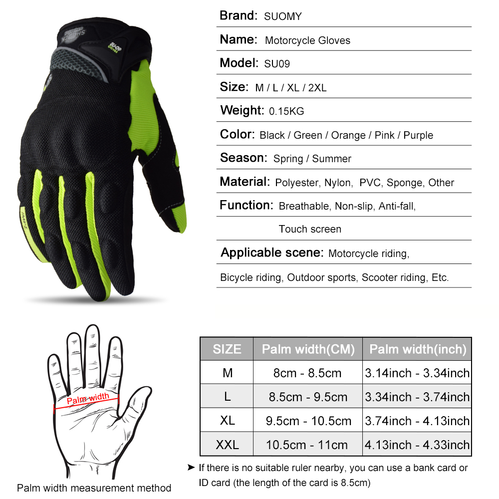 SUOMY Breathable Full Finger Racing Motorcycle Gloves Quality Stylishly Decorated Antiskid Wearable Gloves Large Size XXL Black