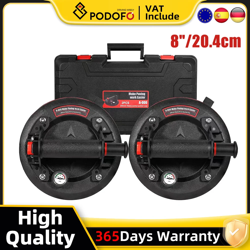 Podofo 2 peças ventosas a vácuo 8 "/20.4cm ventosas de vidro de herói de mão resistentes 800 lbs levantador de vidro com medidor de pressão