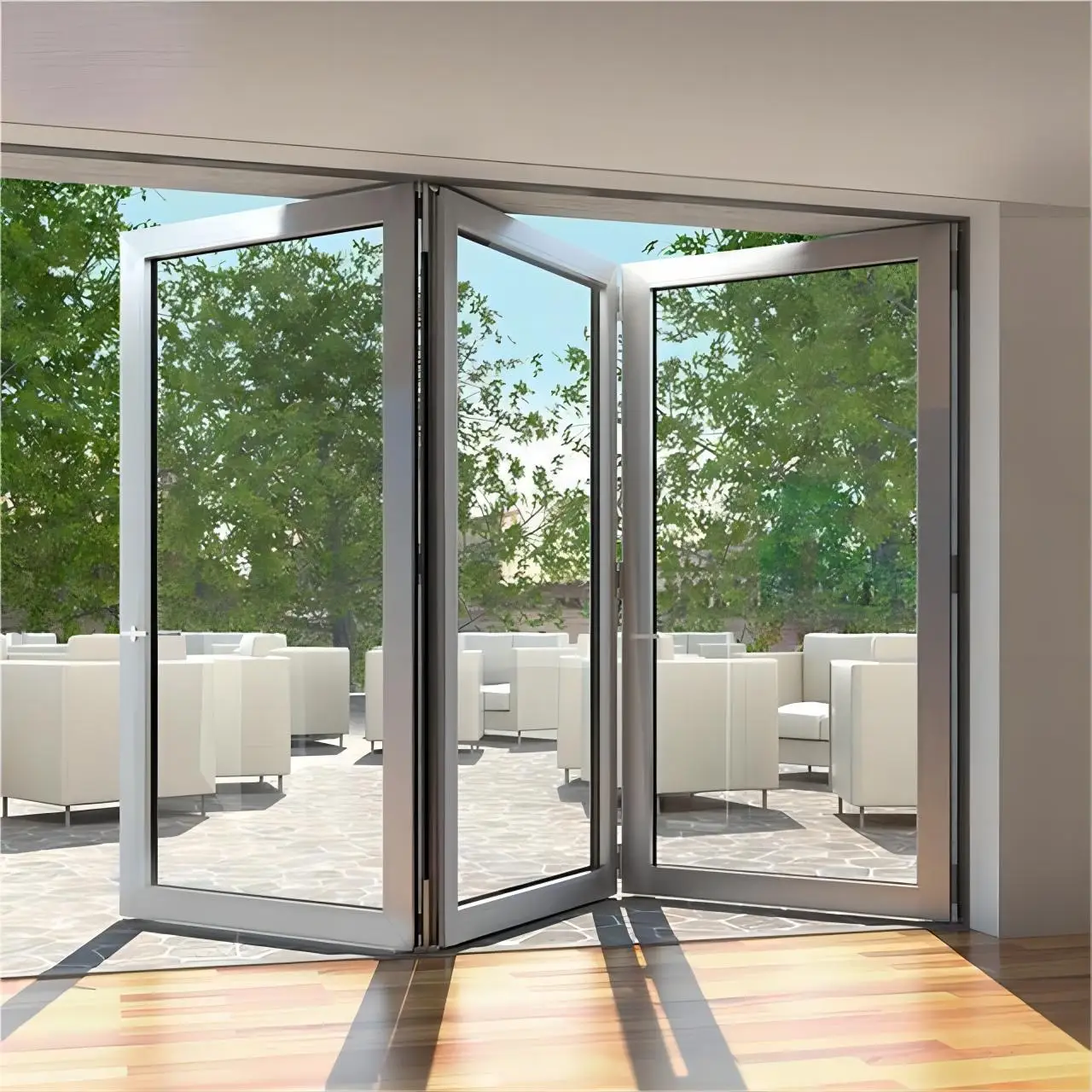 Veranda esterna moderna personalizzata Porta pieghevole grande Porta bifold a fisarmonica a doppio vetro temperato panoramico in alluminio temperato