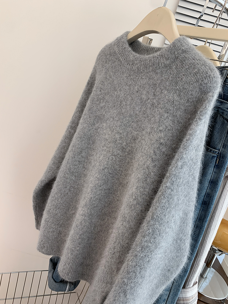 Pulôver de malha larga e grande para mulheres, suéter vintage, monocromático, malha, moda, novo, outono, 2024