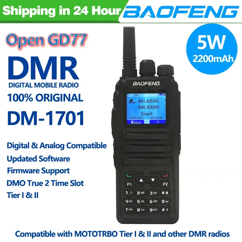 Baofeng DMR DM-1701 RD-5R abierto GD77 modo dual Walkie Talkie analógico y digital nivel 1 2 ranura para tiempo Ham Twao Way Radio
